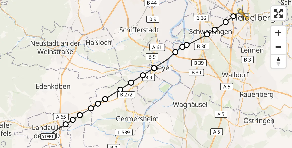 Flugroute Rettungshubschrauber Landau in der Pfalz - Heidelberg, 26 April 2026, 15:39