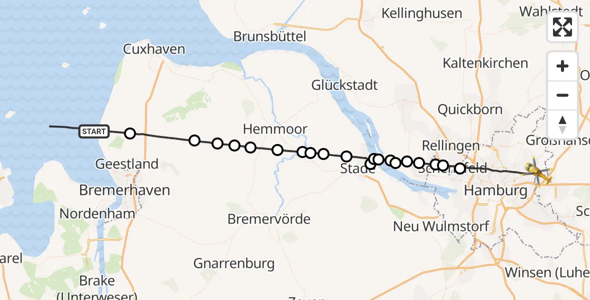 Flugroute Rettungshubschrauber Wurster Nordseeküste - Wilhelmstift Catholic Children's Hospital, 26 April 2026, 15:41