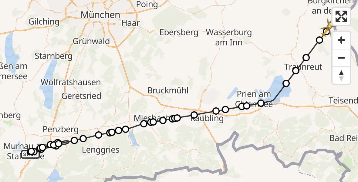 Flugroute Rettungshubschrauber Murnau a.Staffelsee - Tittmoning, 26 April 2026, 15:44