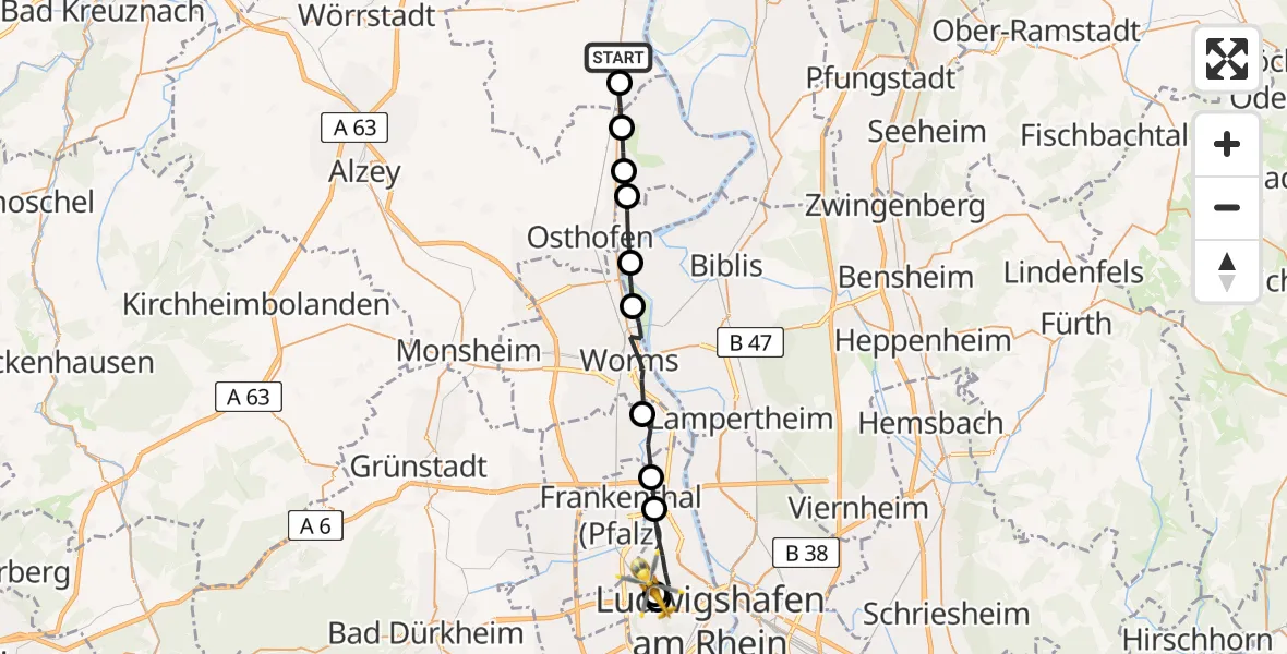 Flugroute Rettungshubschrauber Ludwigshöhe - Ludwigshafen am Rhein, 26 April 2026, 15:44