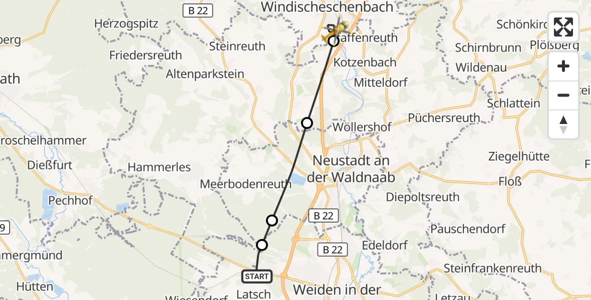Flugroute Rettungshubschrauber Weiden i.d.OPf. - Windischeschenbach, 26 April 2026, 15:46