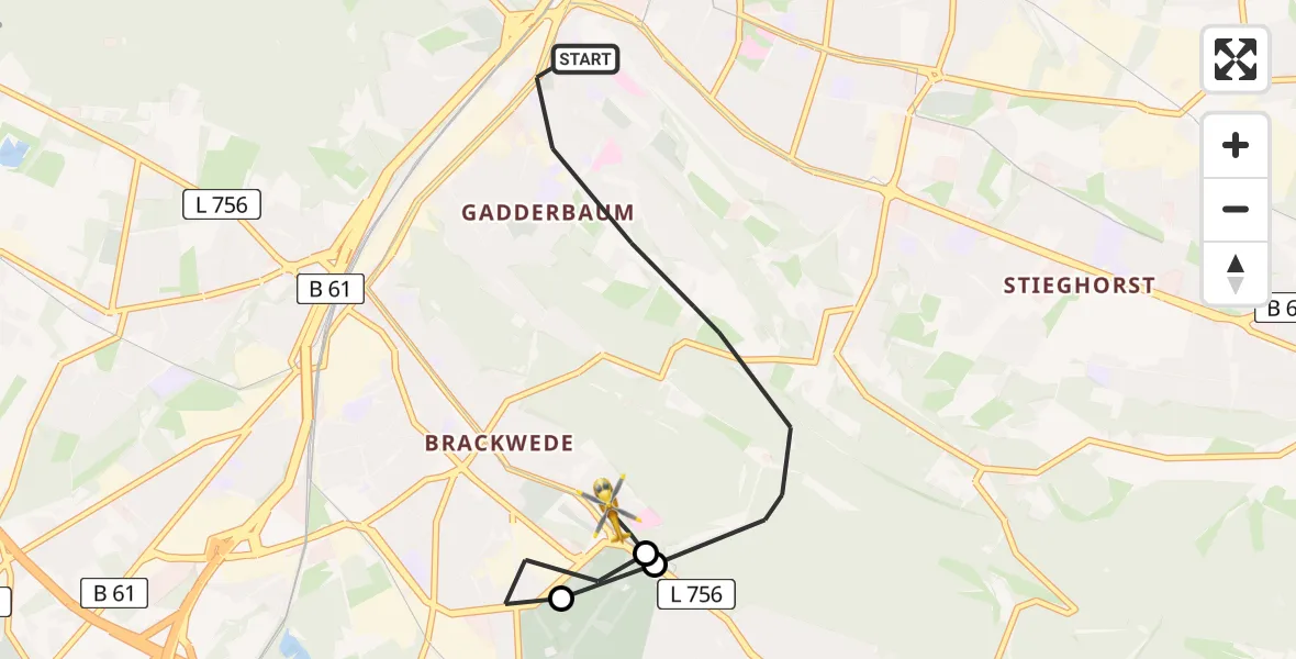 Flugroute Rettungshubschrauber Bielefeld - Luftrettungszentrum Bielefeld, 26 April 2026, 15:47