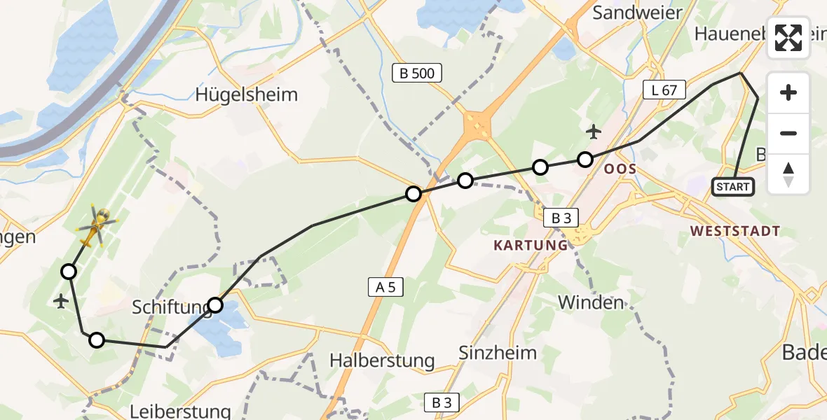 Flugroute Rettungshubschrauber Baden-Baden - Karlsruhe Baden-Baden Flughafen, 26 April 2026, 15:51