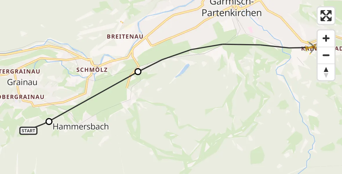 Flugroute Rettungshubschrauber Brandweg Hubschrauberlandeplatz - Garmisch-Partenkirchen Clinic Hubschrauberlandeplatz, 26 April 2026, 15:57