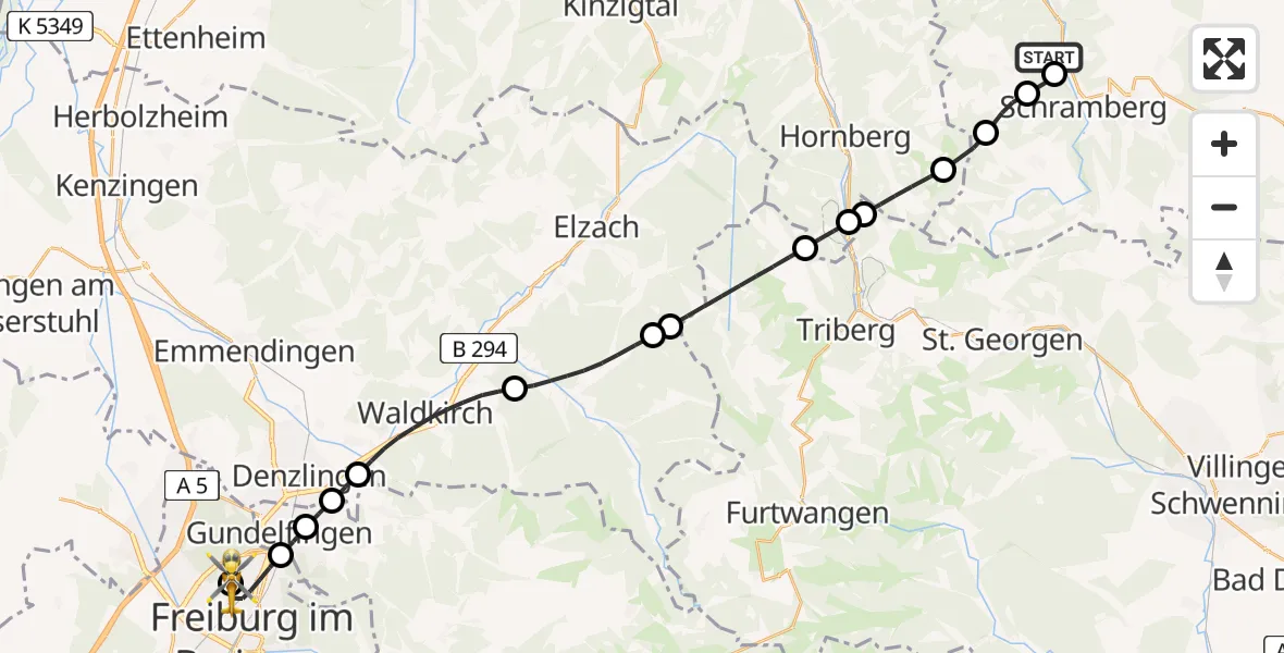Flugroute Rettungshubschrauber Schiltach - Freiburg im Breisgau Flugplatz, 26 April 2026, 15:58