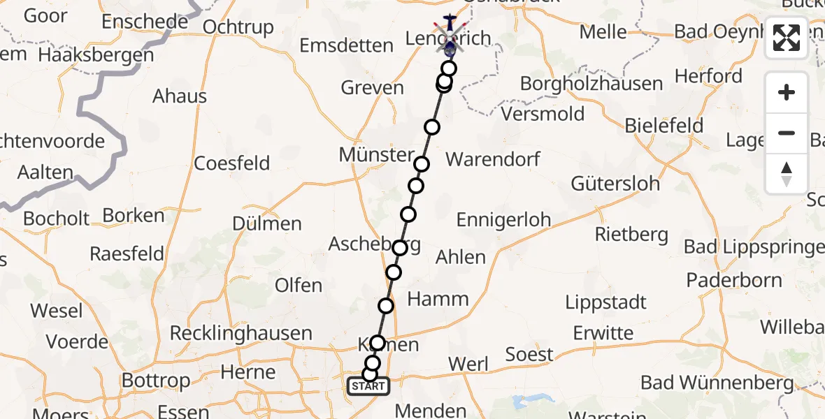 Flugroute Polizeihubschrauber Dortmund Flughafen - Lengerich, 26 April 2026, 16:01