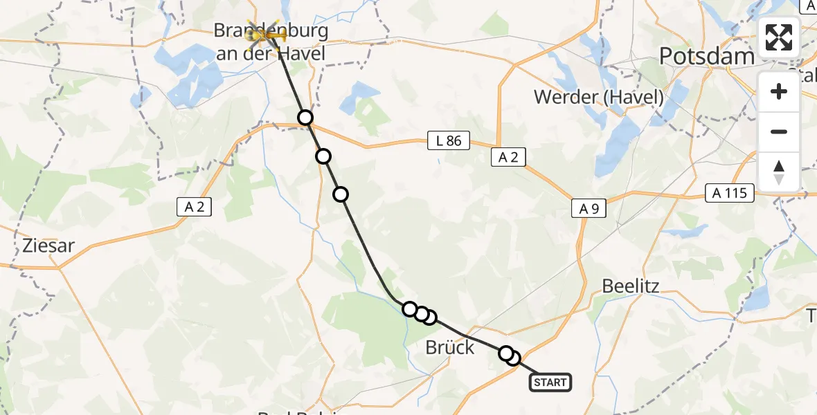 Flugroute Rettungshubschrauber Linthe - Brandenburg an der Havel, 26 April 2026, 16:02