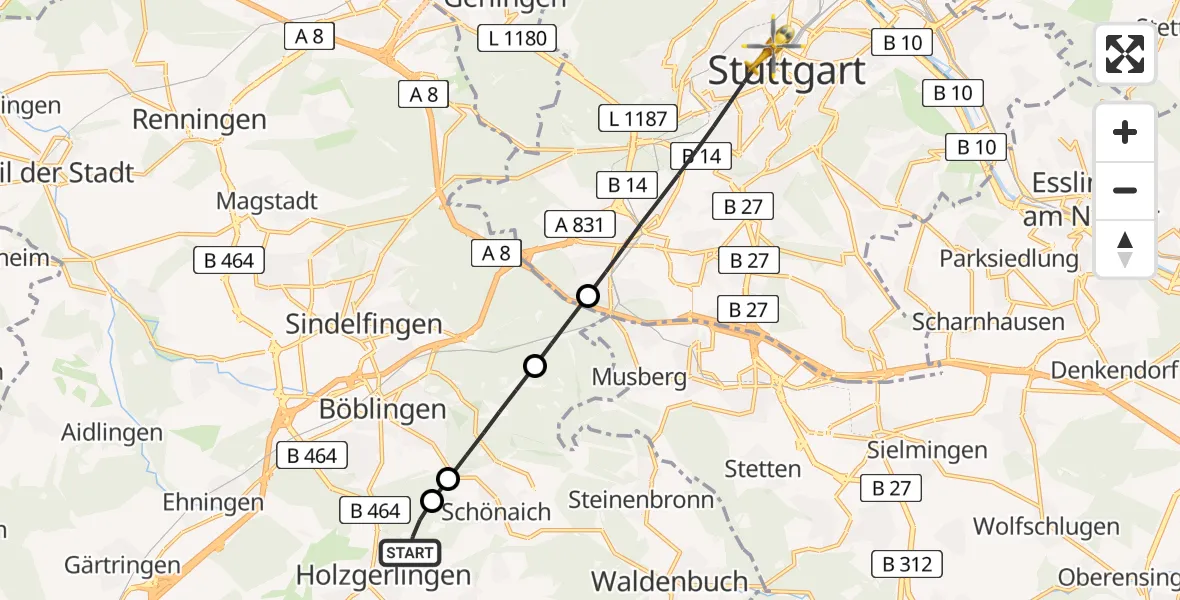 Flugroute Rettungshubschrauber Holzgerlingen - Stuttgart, 26 April 2026, 16:14