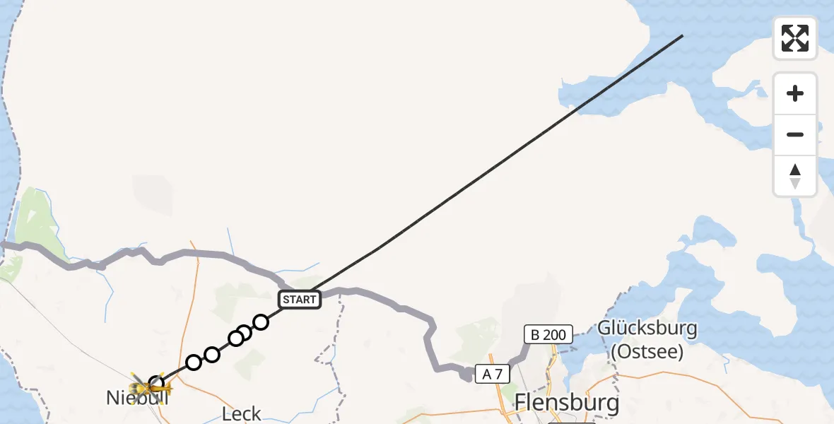 Flugroute Rettungshubschrauber Ladelund - Niebüll, 26 April 2026, 16:19
