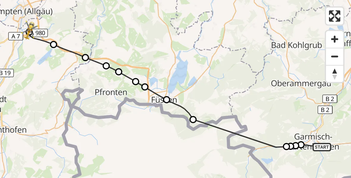 Flugroute Rettungshubschrauber Garmisch-Partenkirchen - Kempten-Durach Flugplatz, 26 April 2026, 16:22