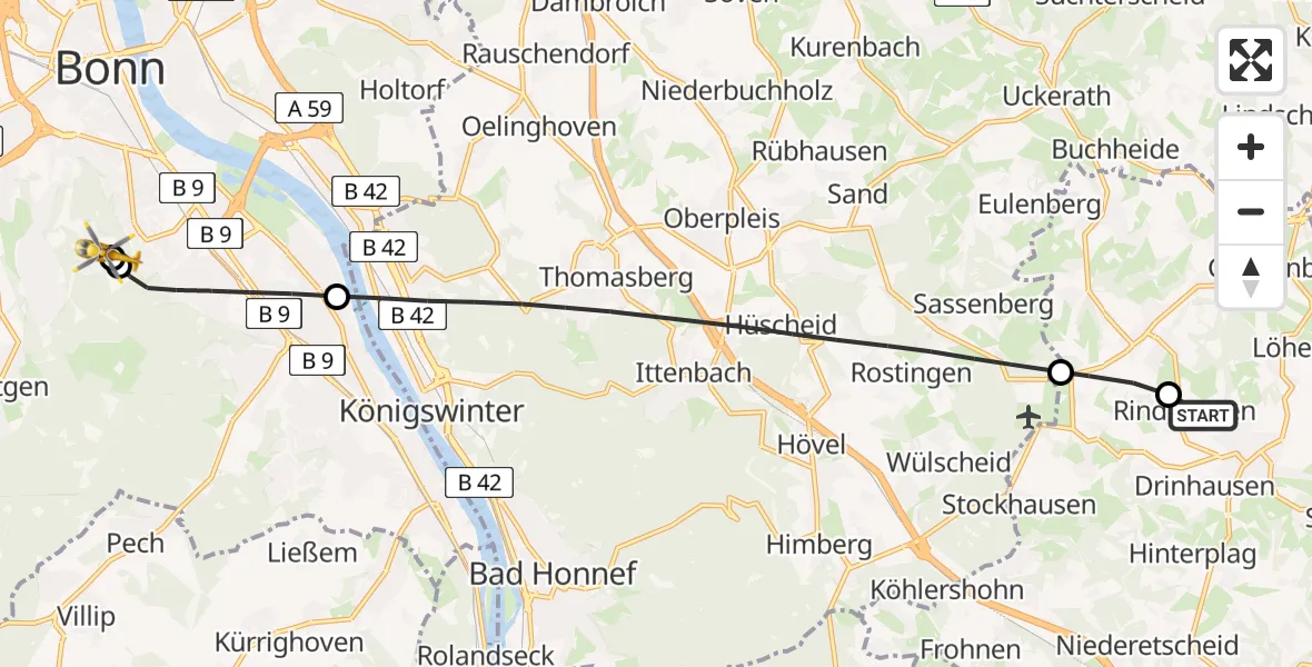 Flugroute Ambulanzhubschrauber Asbach - Bonn University Hospital, 26 April 2026, 16:24