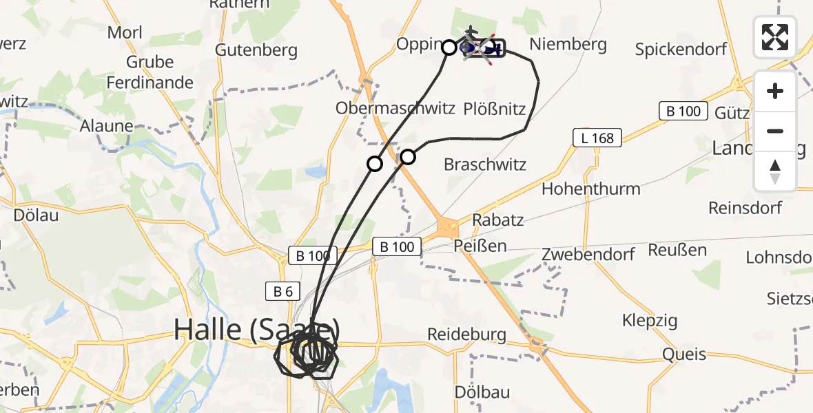 Flugroute Polizeihubschrauber Halle-Oppin Flugplatz - Halle-Oppin Flugplatz, 26 April 2026, 16:25