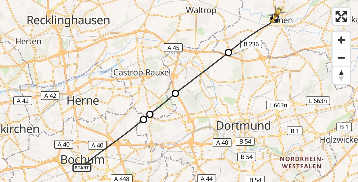 Flugroute Rettungshubschrauber Bochum - Sankt Marien Hospital, 26 April 2026, 16:34