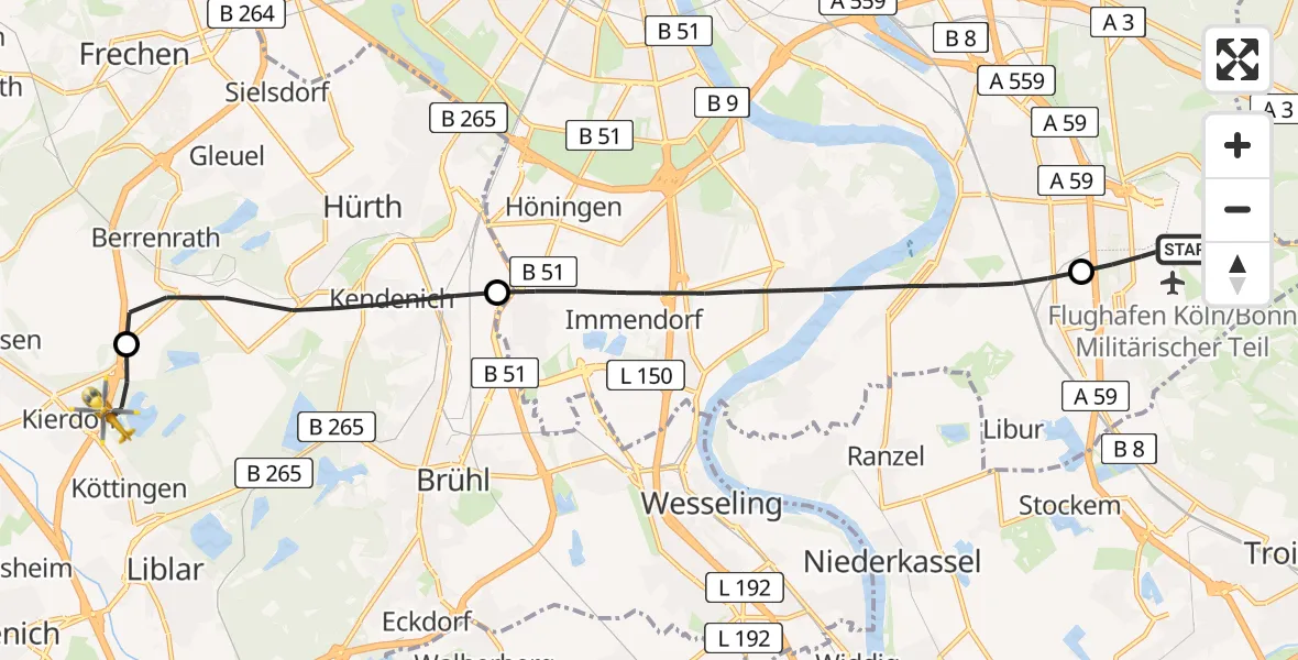 Flugroute Rettungshubschrauber Köln Bonn Flughafen - Erftstadt, 26 April 2026, 16:38