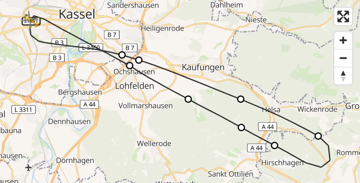 Flugroute Rettungshubschrauber Kassel - Kassel, 26 April 2026, 16:39