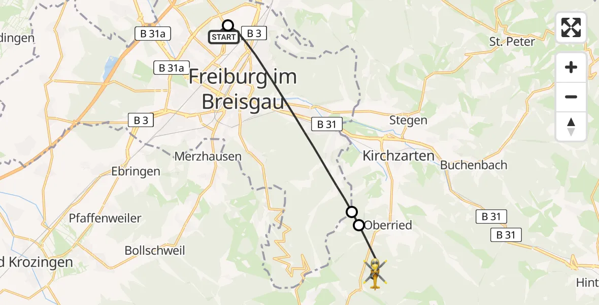 Flugroute Rettungshubschrauber Freiburg im Breisgau Flugplatz - Oberried, 26 April 2026, 16:40