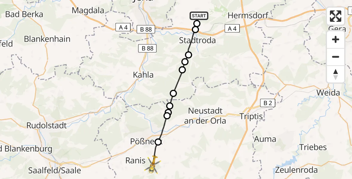 Flugroute Rettungshubschrauber Schöngleina - Wernburg, 26 April 2026, 16:44