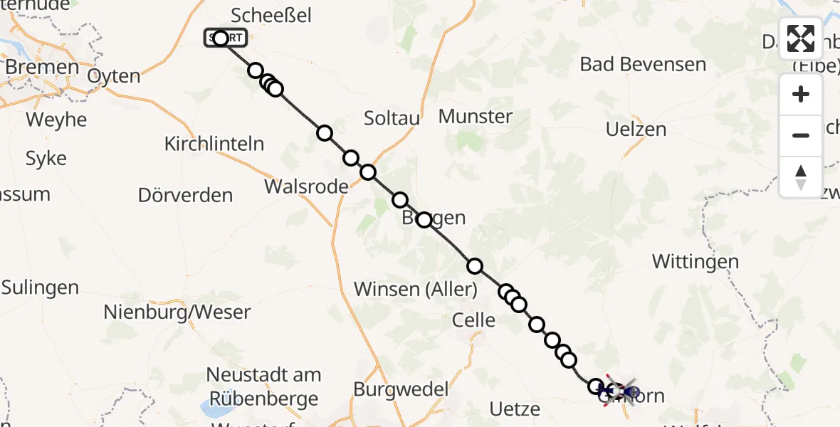 Flugroute Polizeihubschrauber Rotenburg (Wümme) Flugplatz - Gifhorn Bundespolizei Hubschrauberlandeplatz, 26 April 2026, 16:45
