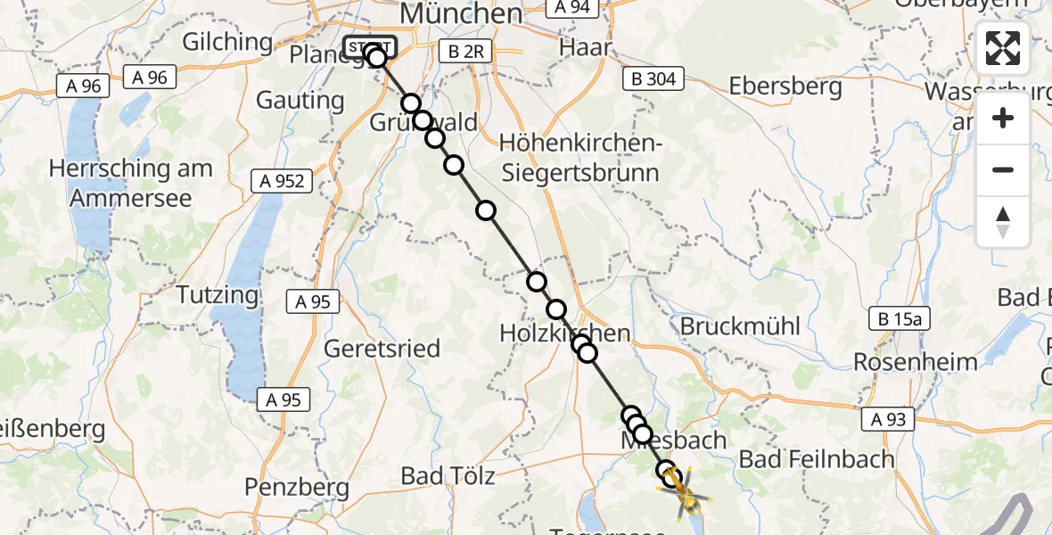 Flugroute Rettungshubschrauber DRF Air Rescue München Hubschrauberlandeplatz - Hausham, 26 April 2026, 16:47
