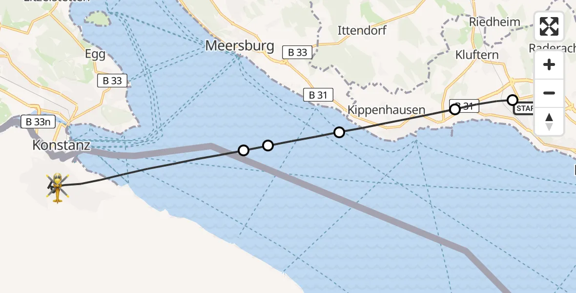 Flugroute Rettungshubschrauber Friedrichshafen Hospital - Meersburg, 26 April 2026, 16:51