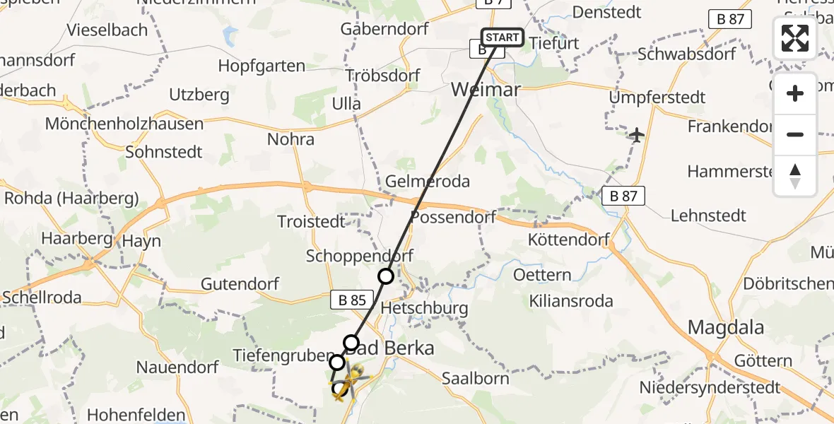 Flugroute Ambulanzhubschrauber Weimar - Bad Berka Central Hospital, 26 April 2026, 17:05