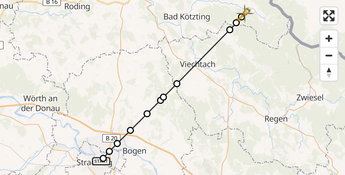 Flugroute Rettungshubschrauber Sankt Elisabeth Hospital Straubing - Lam, 26 April 2026, 17:06