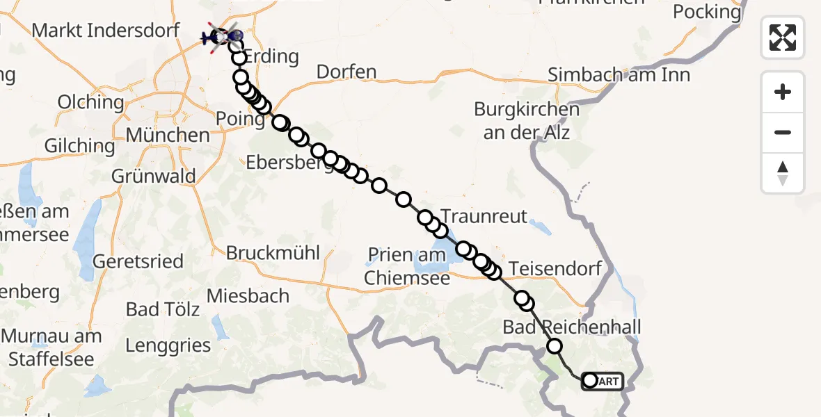Flugroute Polizeihubschrauber Schönau a.Königssee - München Flughafen, 26 April 2026, 17:07