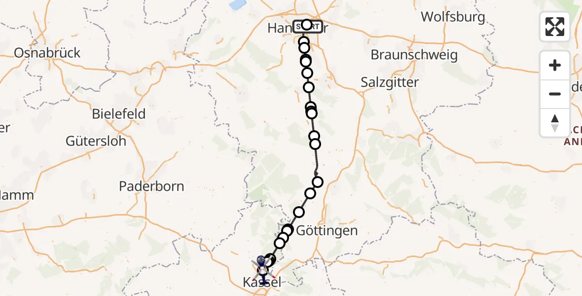 Flugroute Polizeihubschrauber Hannover Luftrettung Hubschrauberlandeplatz (Christoph 4) - Fuldatal Bundespolizei Hubschrauberlandeplatz, 26 April 2026, 17:13