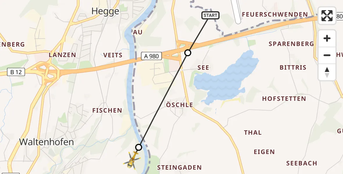 Flugroute Rettungshubschrauber Durach - Waltenhofen, 26 April 2026, 17:15