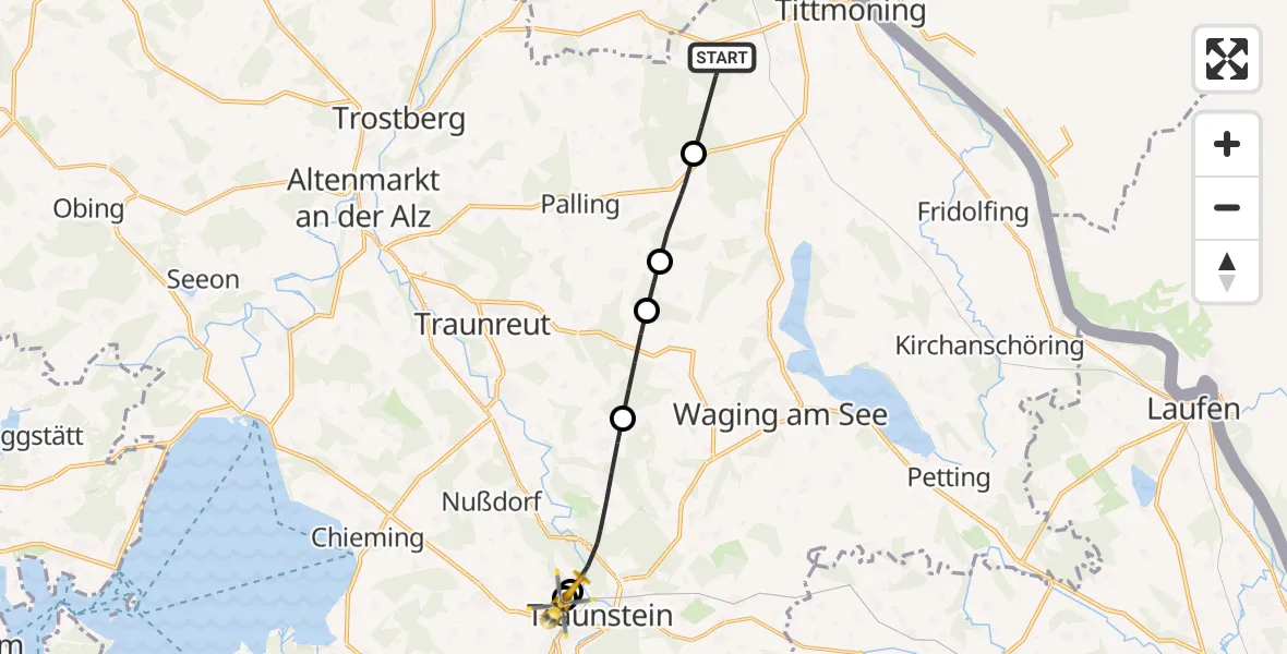 Flugroute Rettungshubschrauber Tittmoning - Traunstein Hospital, 26 April 2026, 17:19