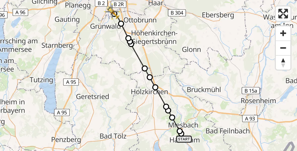 Flugroute Rettungshubschrauber Hausham - ADAC Air Rescue Center Hubschrauberlandeplatz (Christoph 1), 26 April 2026, 17:21