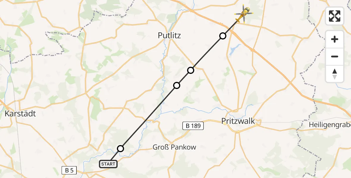 Flugroute Rettungshubschrauber Perleberg - Marienfließ, 26 April 2026, 17:22
