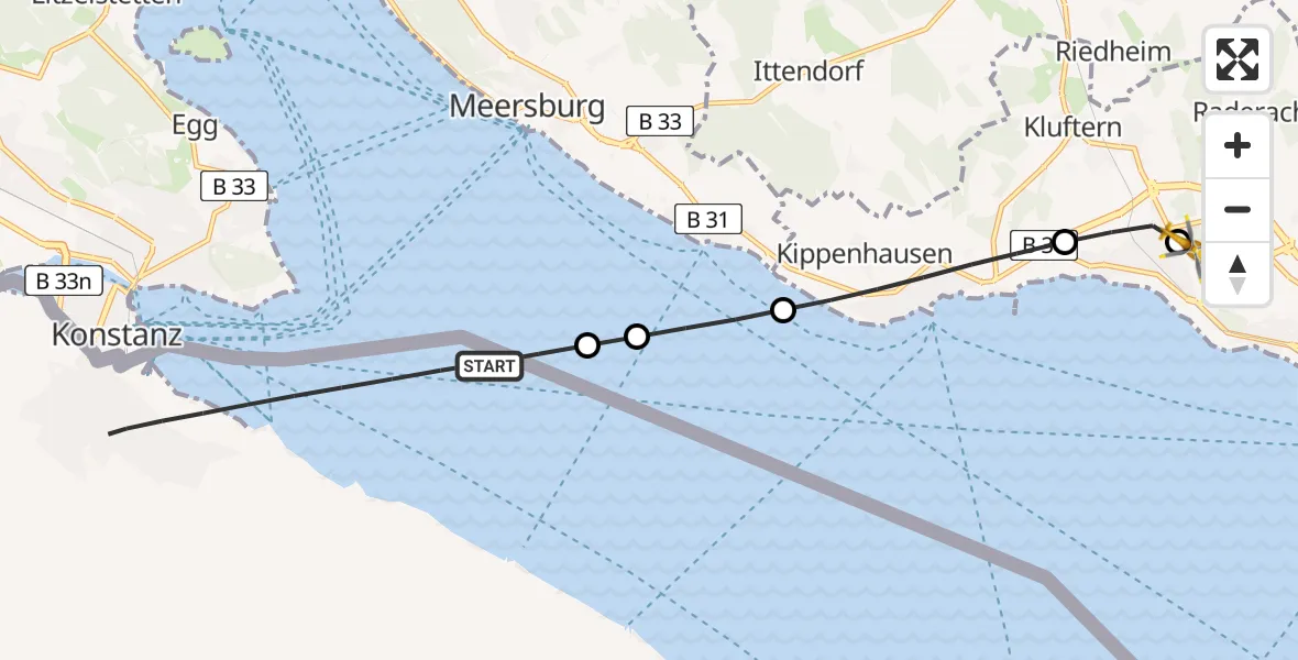 Flugroute Rettungshubschrauber Meersburg - Friedrichshafen Hospital, 26 April 2026, 17:25