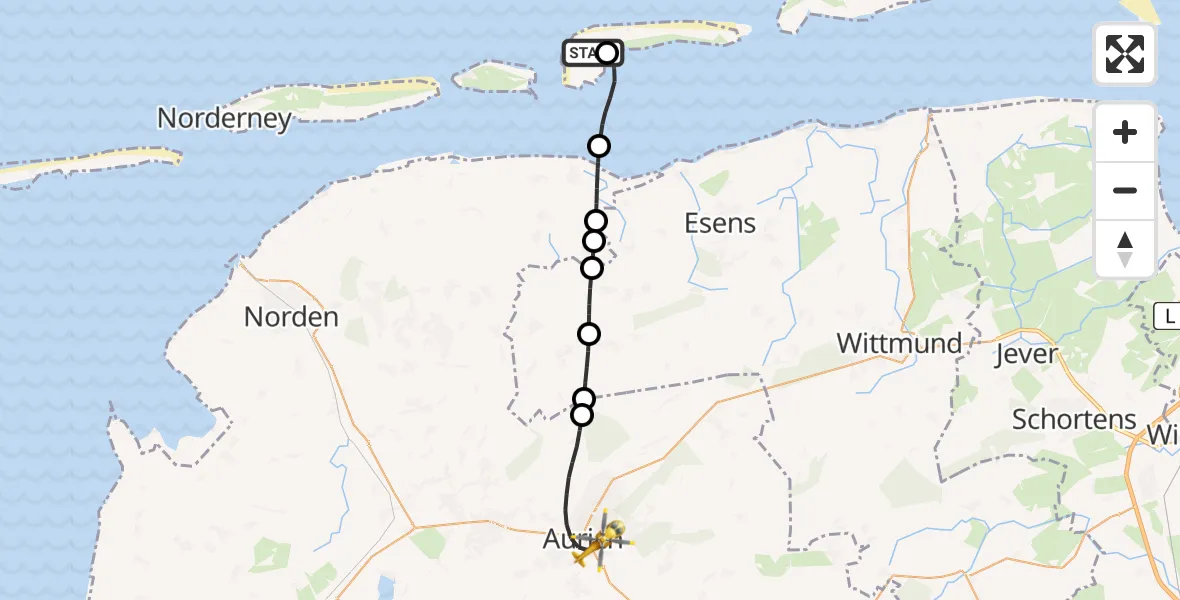 Flugroute Ambulanzhubschrauber Langeoog Flughafen - Aurich, 26 April 2026, 17:33