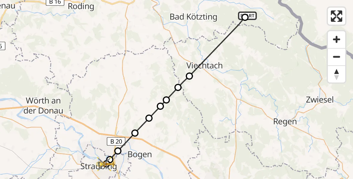 Flugroute Rettungshubschrauber Lam - Sankt Elisabeth Hospital Straubing, 26 April 2026, 17:35