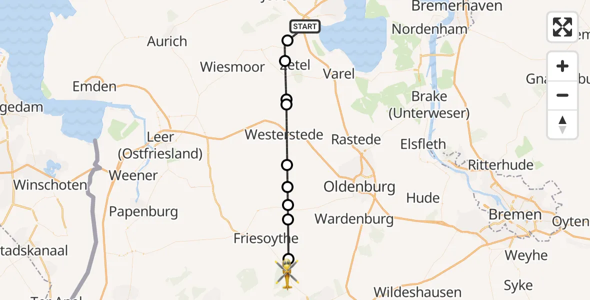 Flugroute Rettungshubschrauber Sande - Friesoythe, 26 April 2026, 17:35