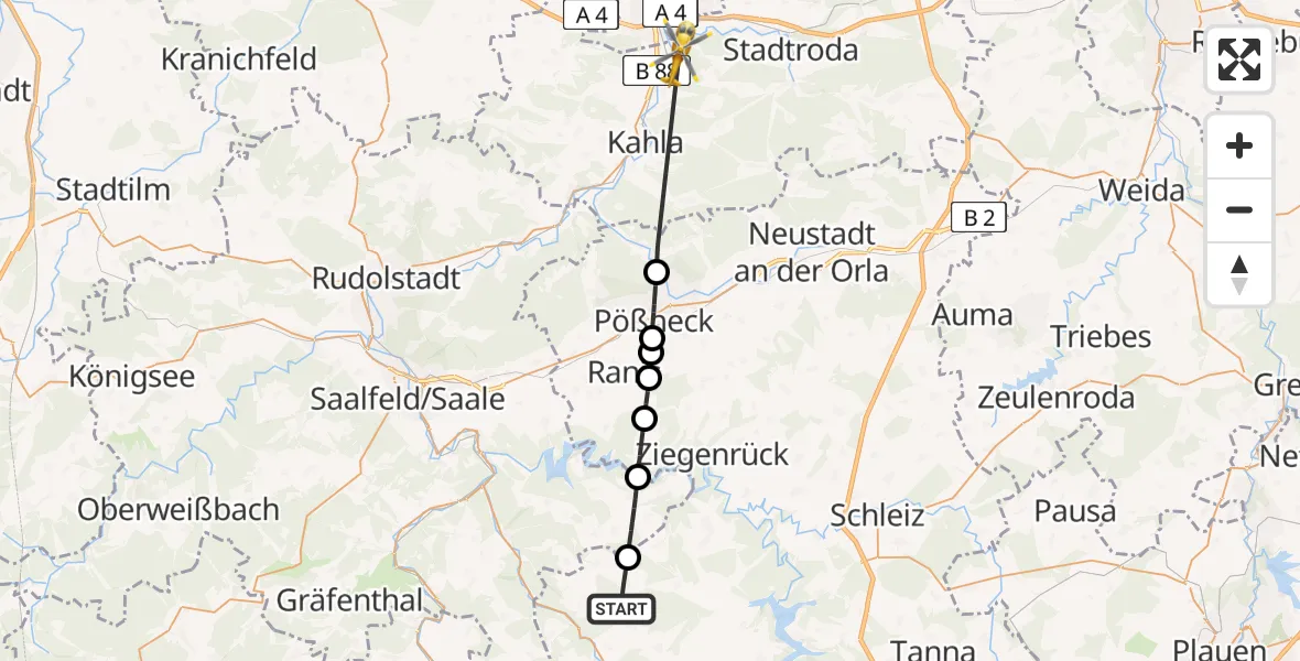 Flugroute Rettungshubschrauber Remptendorf - Rothenstein, 26 April 2026, 17:37