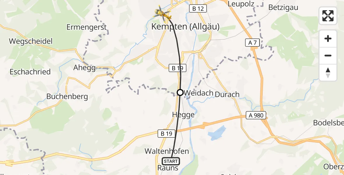 Flugroute Rettungshubschrauber Waltenhofen - Kempten (Allgäu), 26 April 2026, 17:43