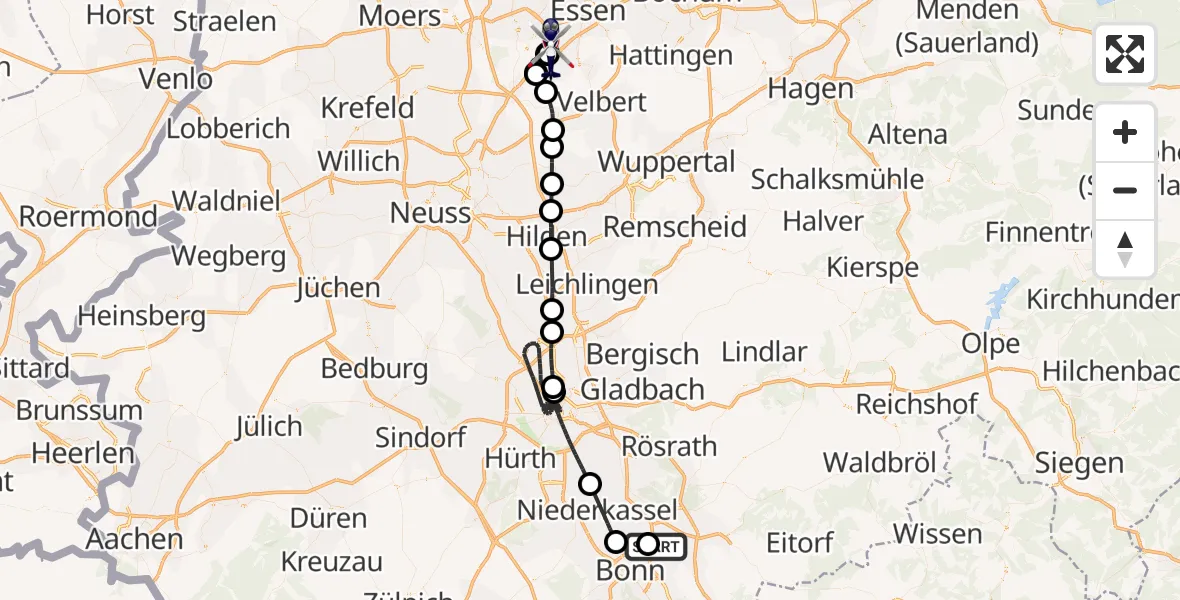 Flugroute Polizeihubschrauber Sankt Augustin - Essen-Mülheim Flughafen, 26 April 2026, 17:45