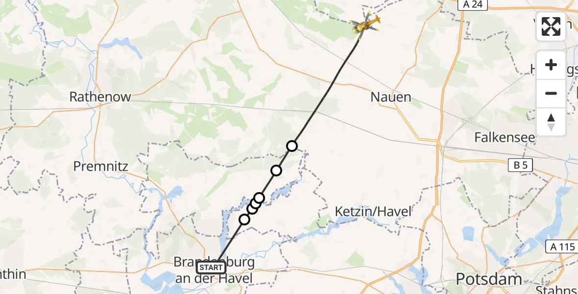 Flugroute Rettungshubschrauber Brandenburg an der Havel - Nauen, 26 April 2026, 17:48