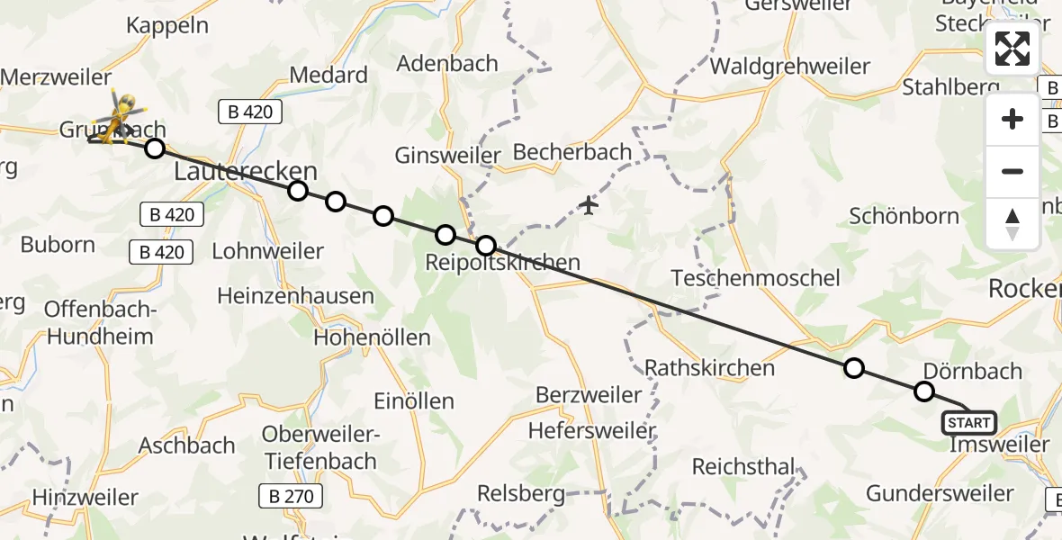 Flugroute Rettungshubschrauber Imsweiler UL - Grumbach, 26 April 2026, 17:48