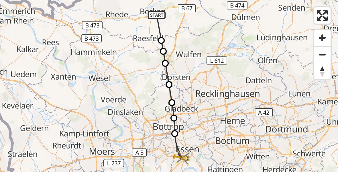 Flugroute Ambulanzhubschrauber Borken - Essen, 26 April 2026, 17:49
