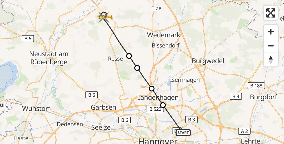 Flugroute Rettungshubschrauber Hannover - Wedemark, 26 April 2026, 17:52