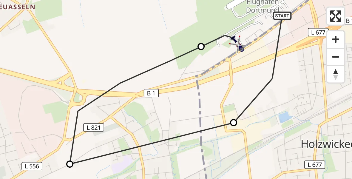 Flugroute Polizeihubschrauber Dortmund Flughafen - Dortmund Flughafen, 26 April 2026, 18:02