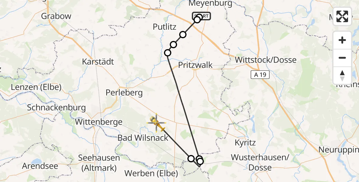 Flugroute Rettungshubschrauber Meyenburg - Bad Wilsnack, 26 April 2026, 18:02