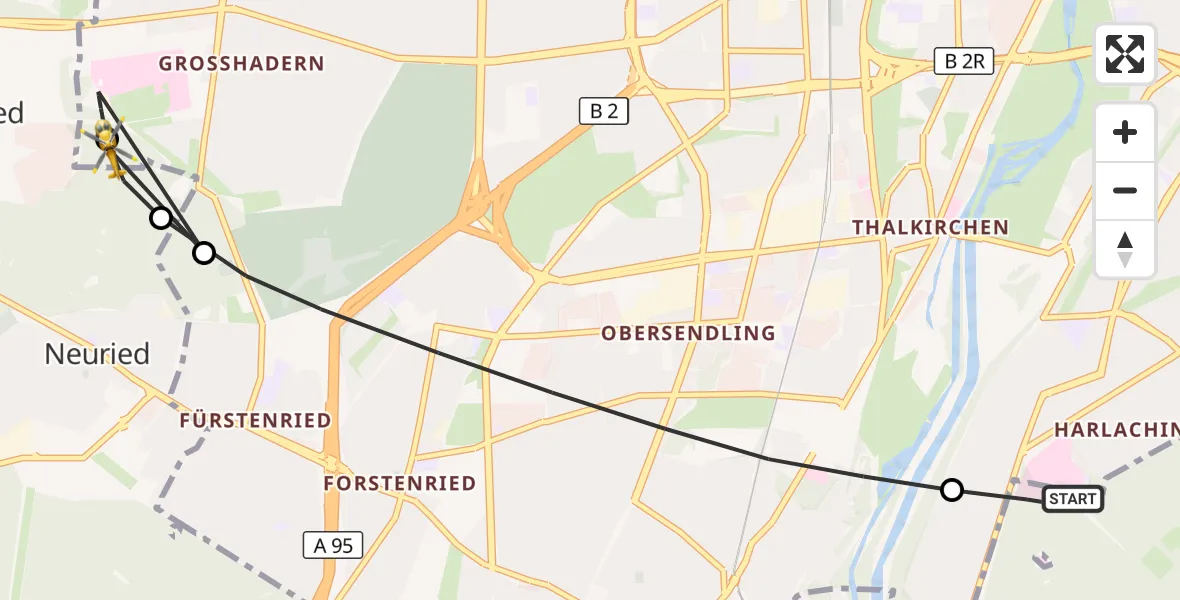 Flugroute Rettungshubschrauber ADAC Air Rescue Center Hubschrauberlandeplatz (Christoph 1) - DRF Air Rescue München Hubschrauberlandeplatz, 26 April 2026, 18:10