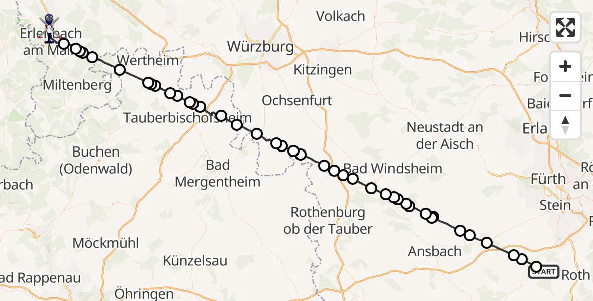 Flugroute Polizeihubschrauber Abenberg - Elsenfeld, 26 April 2026, 18:19