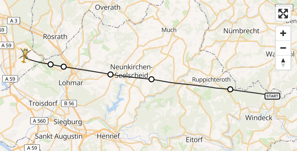 Flugroute Rettungshubschrauber Windeck - Köln Bonn Flughafen, 26 April 2026, 18:26