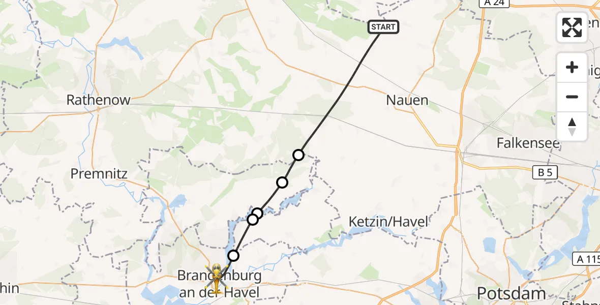 Flugroute Rettungshubschrauber Nauen - Brandenburg an der Havel, 26 April 2026, 18:30