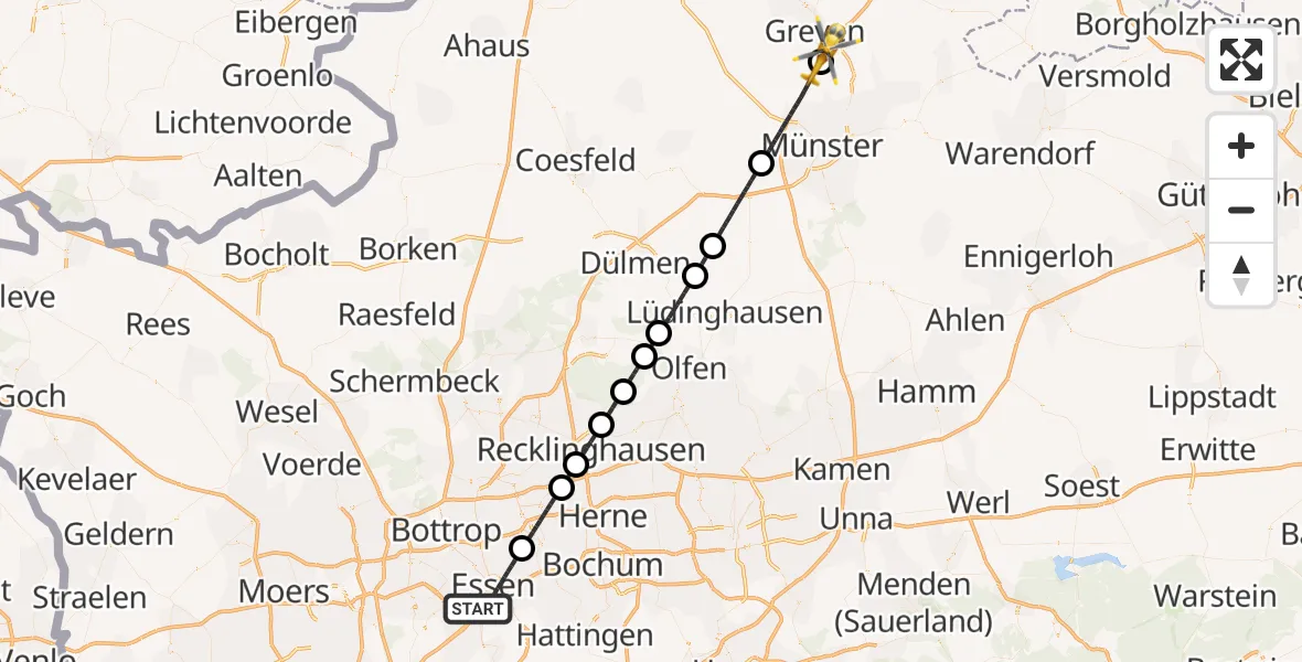 Flugroute Ambulanzhubschrauber Essen - Greven, 26 April 2026, 18:36